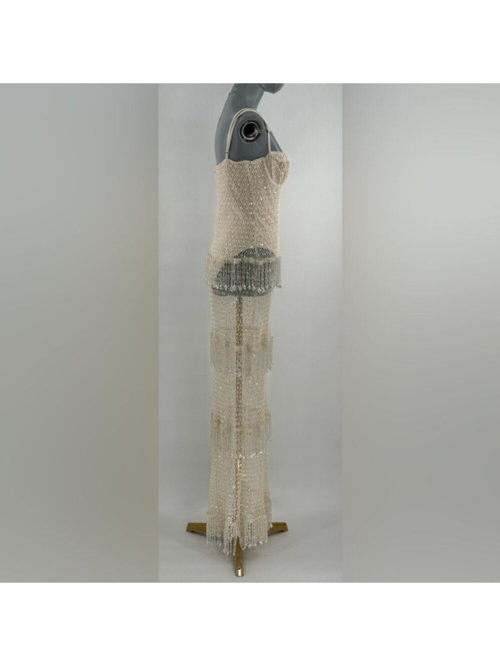 🆕 PATBO 🧿 NWOT Crochet Bloom Beaded Tiered Maxi Dress, Off White - Sz 12 BR44 - Picture 9 of 16